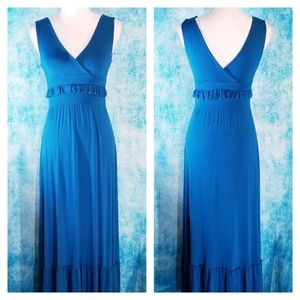Anthro C. Keer Sea Drift Ruffled Blue Maxi Dress